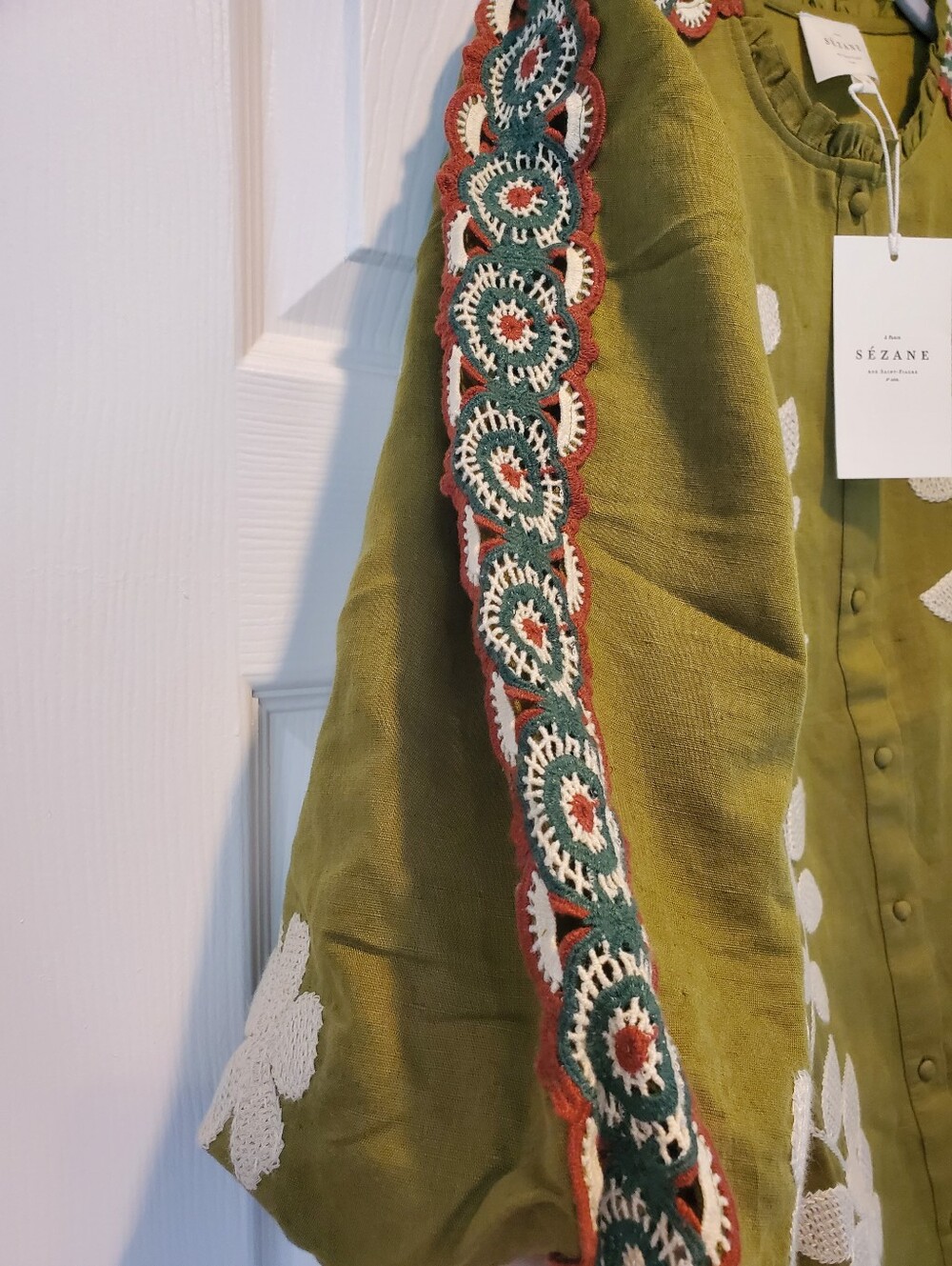 NWT Sezane Anton Blouse In Olive Green - Picture 3 of 6